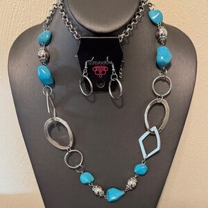 🛍️Silver and Turquoise Long Necklace Set